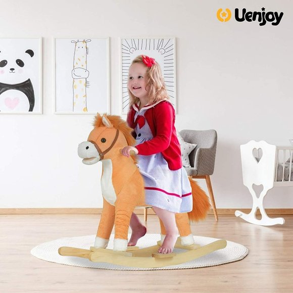 Kids Rocking Horse, Kids Wooden Rocking Horse - Tan - Picture 2 of 7